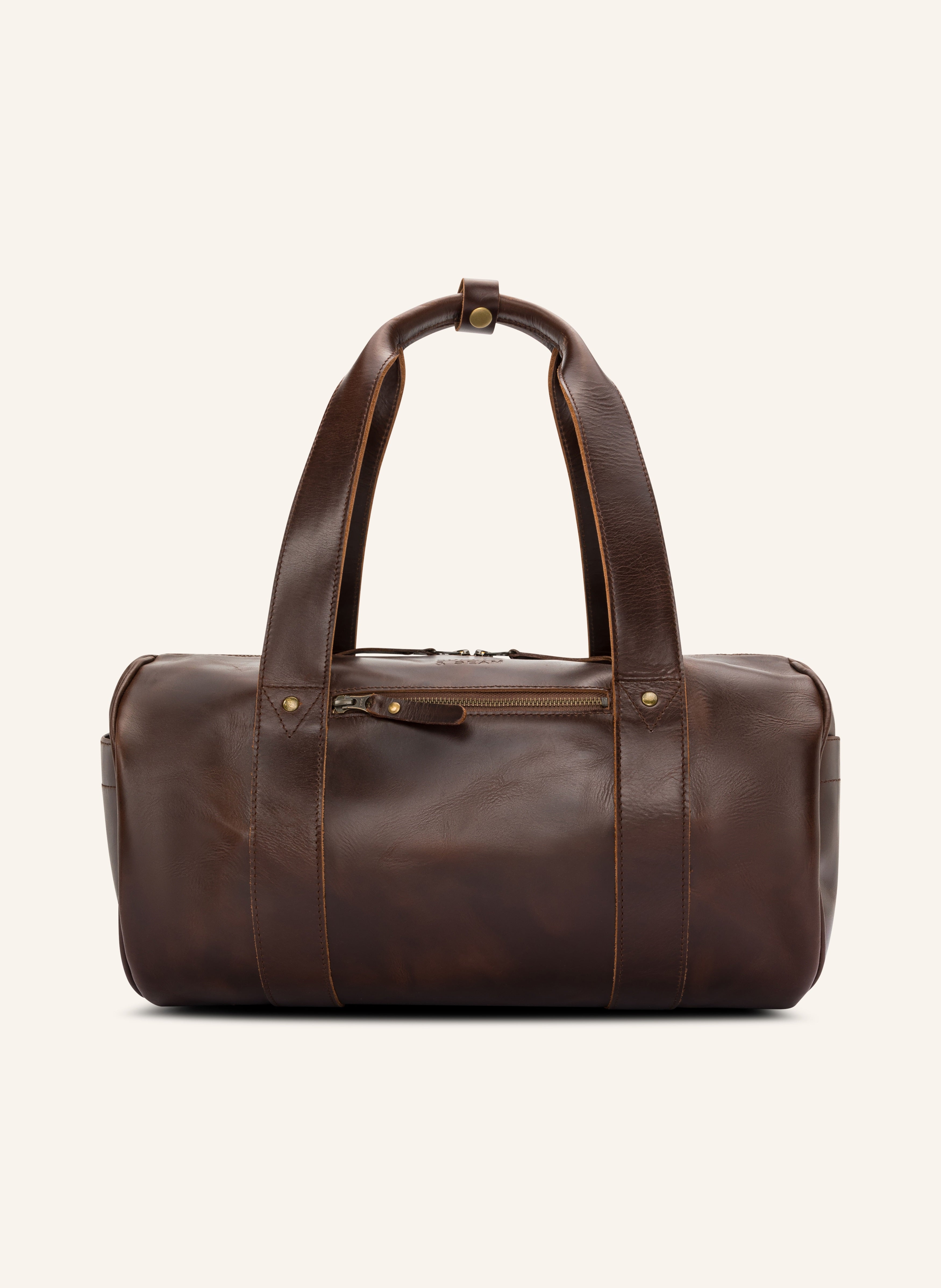 Leather Duffle Bag Chap Buckle and Seam