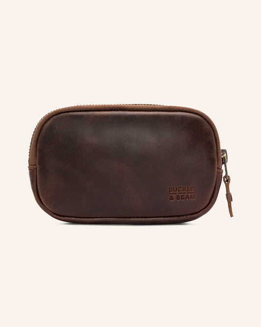 Leder Zip Pouch Karbon Braun