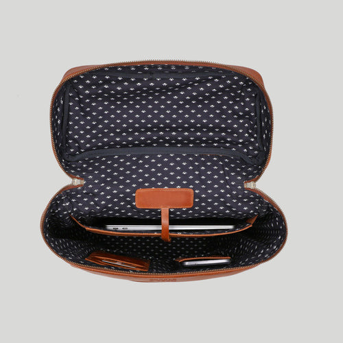 Sac à Dos BUCKLE & SEAM Mik Cuir Marron/bleu, Pour Homme, Neuf