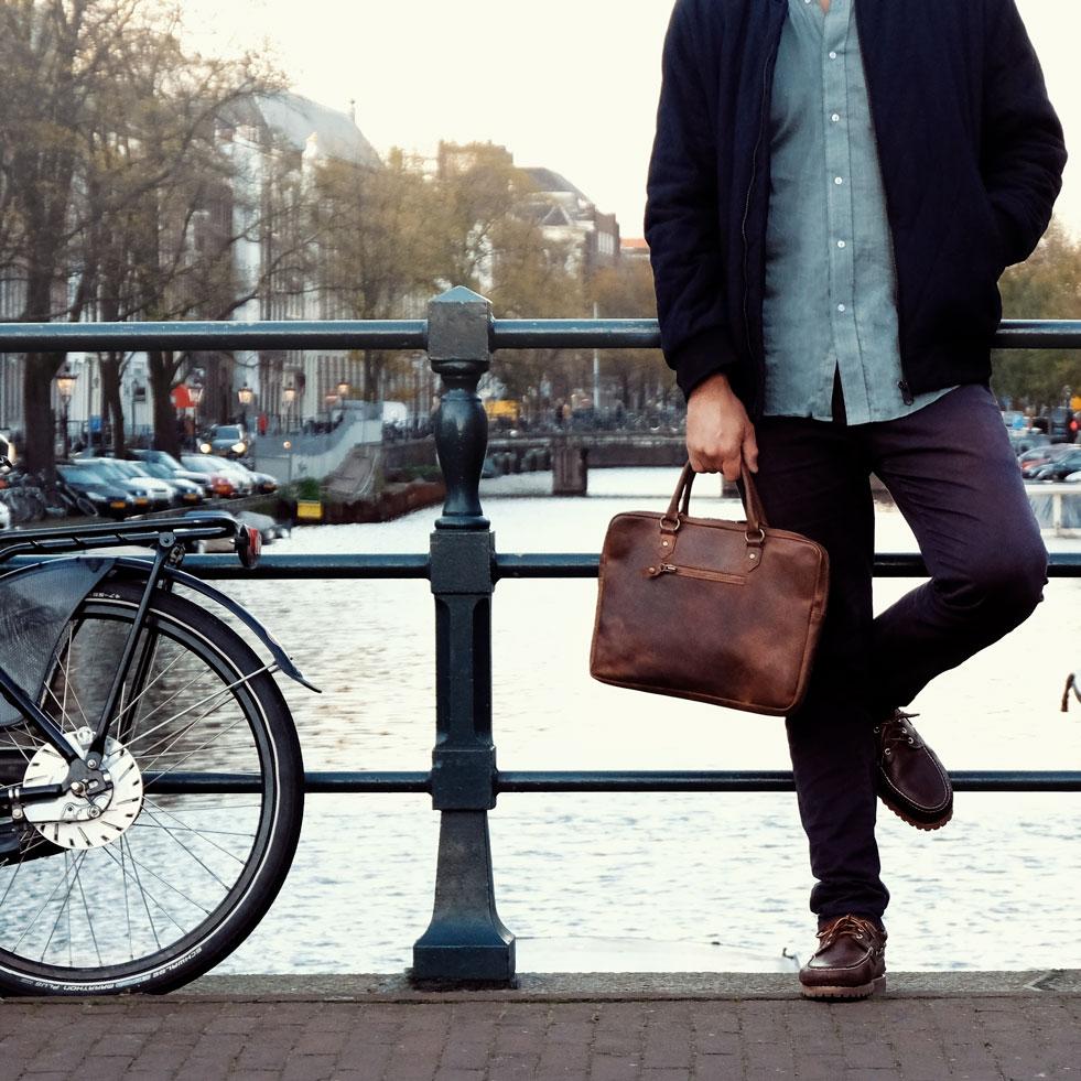 Leather Briefcase Cali Buckle and Seam