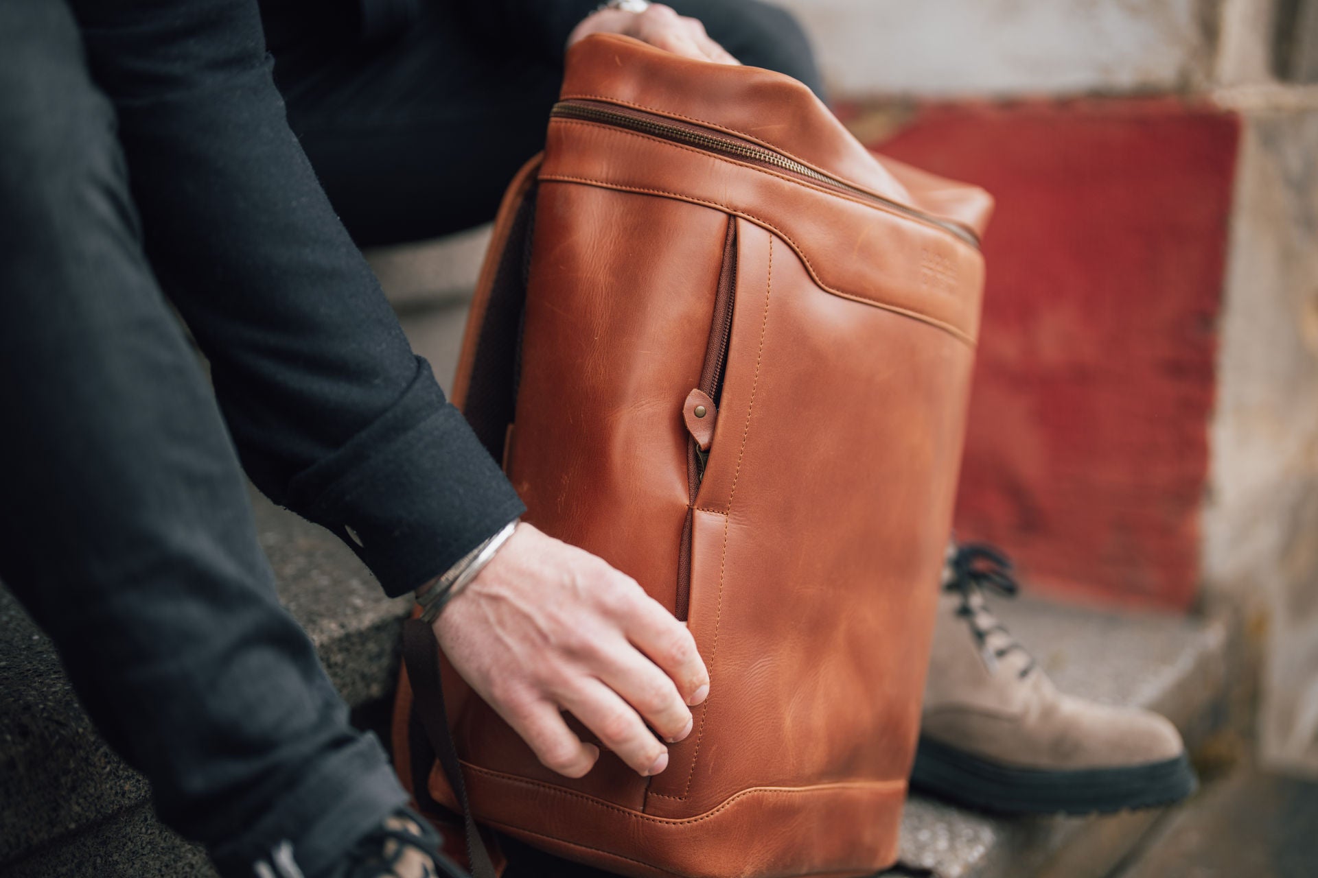 Smart leather backpack sale