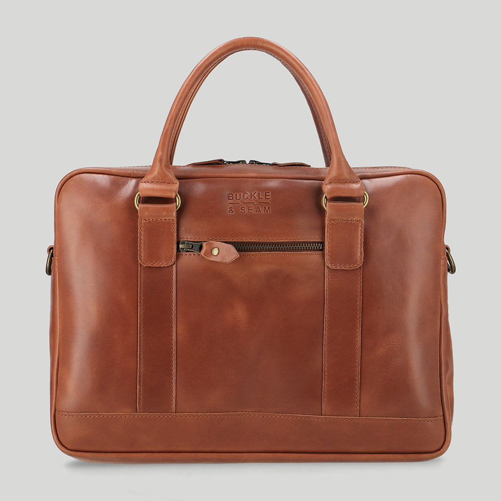 Leather Business Briefcase Everett Buckle and Seam