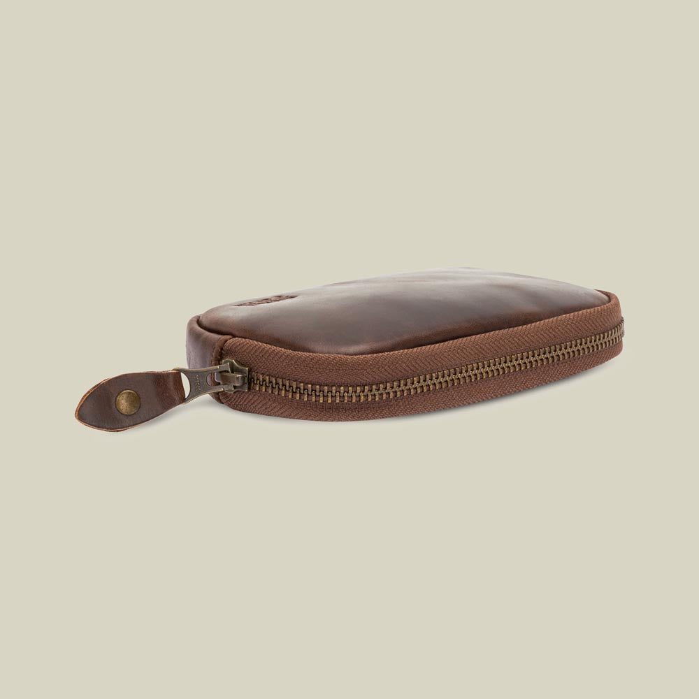 Leder Zip Pouch Karbon Braun